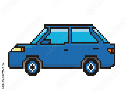 8ビットで描いた自動車のピクセルアート　乗用車、セダンのイラスト　アイコン
