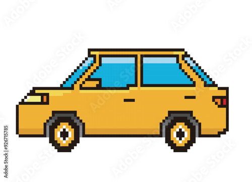 8ビットで描いた自動車のピクセルアート　乗用車、セダンのイラスト　アイコン
