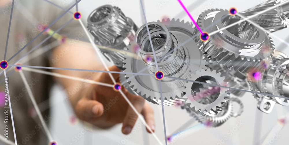 Obraz premium gear Futuristic in Industry 4.0 and business virtual diagram - 3d