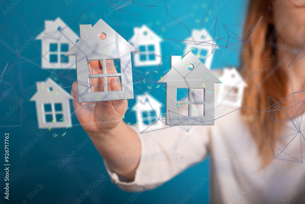 home data. Digital cyberspace with particles and Digital data network connections concept. - neural network exposure digital home data. Digital cyberspace with particles and Digital data network connections concept. - neural network exposure digital