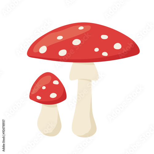 red poison mushroom amanita, toadstool  - vector illustration