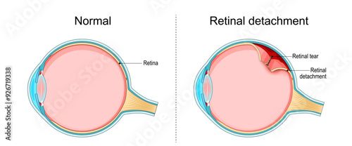 Retinal detachment. Cross section of the eye