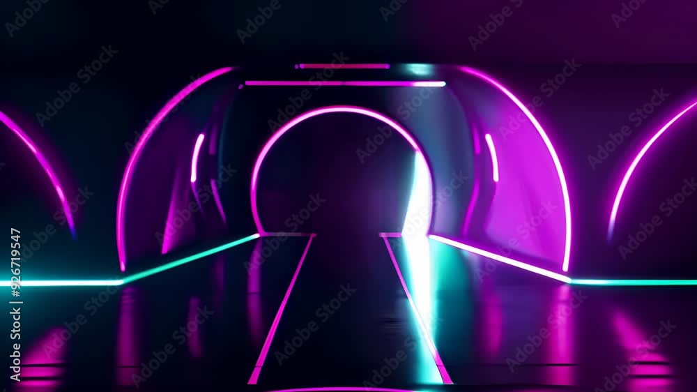 Video of futuristic tunnel illuminated by neon lights in blue and pink ...