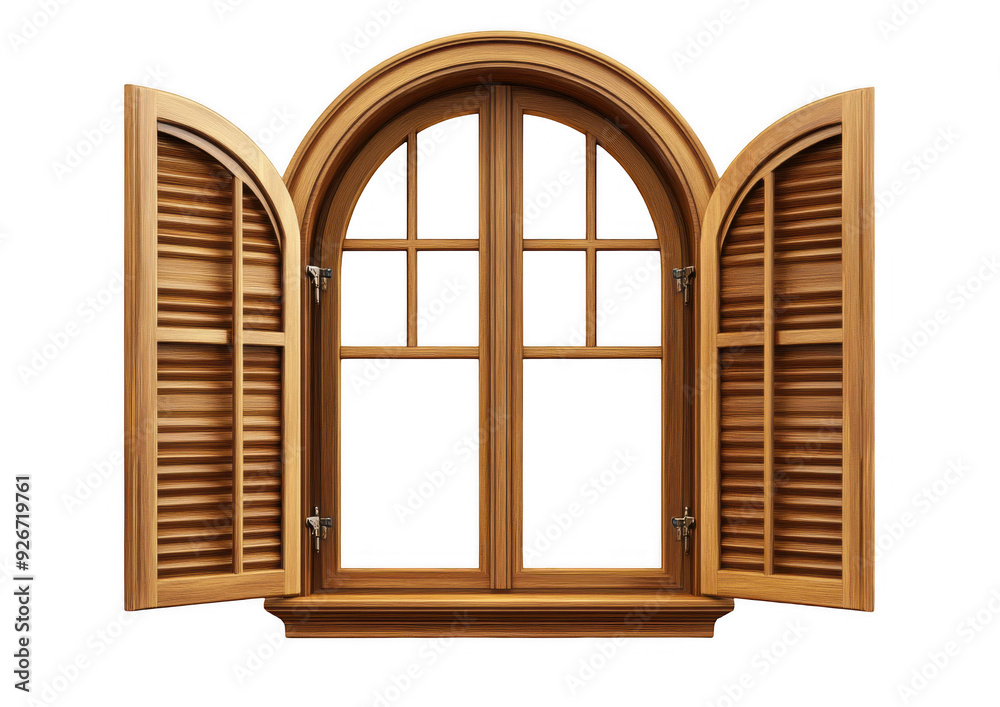 Obraz premium Open Wooden Window Frame with Arched Top