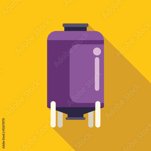 Large purple industrial container for storing liquids is standing on a yellow background