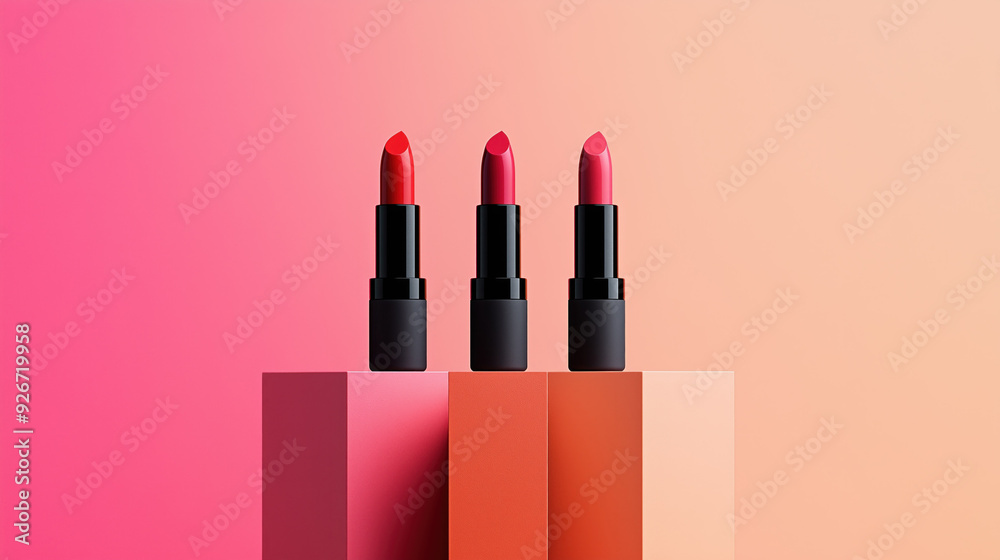 three tubes of lipstick product photography, studio background red rose pink peach blank dispenser pillar pedestal podium
three tubes of lipstick product photography, studio background red rose pink peach blank dispenser pillar pedestal podium