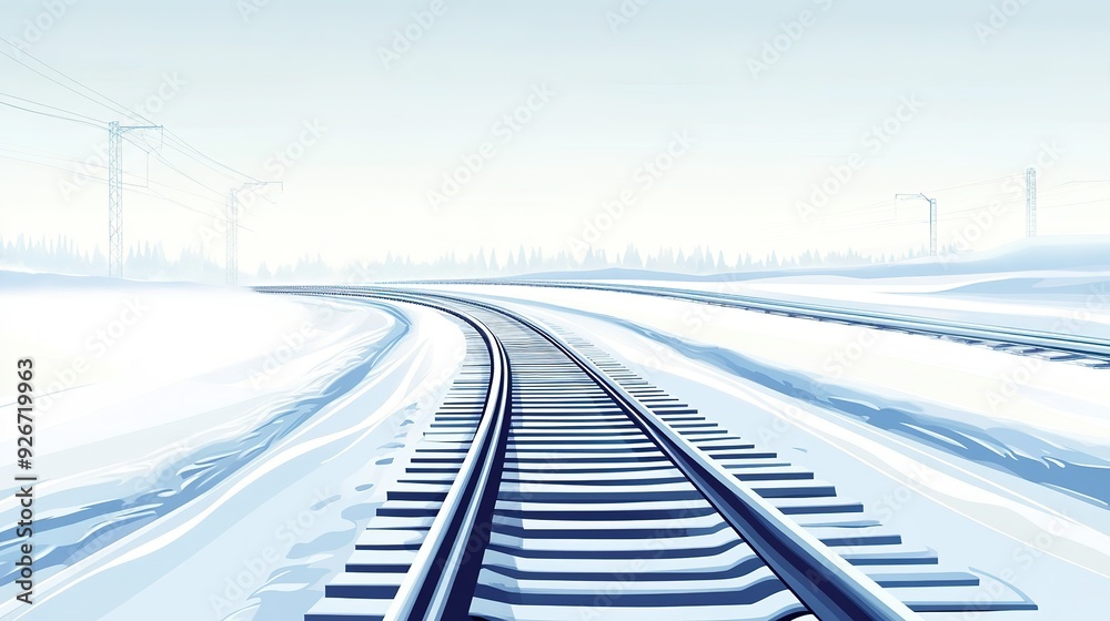 Fototapeta premium A Pair of Train Tracks Winding Through a Snowy Landscape