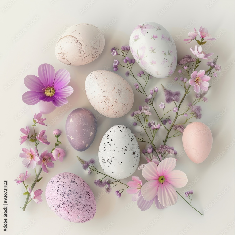 3D-rendered eggs flowers arranged on a white background, creating a visually striking and elegant 3D-rendered eggs flowers arranged on a white background, creating a visually striking and elegant