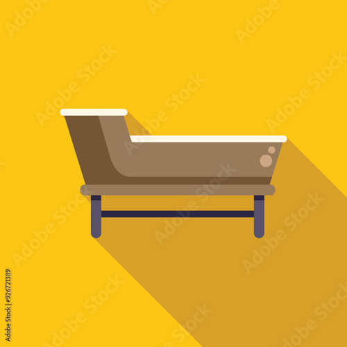 Wooden dog bed being isolated on yellow background with long shadow