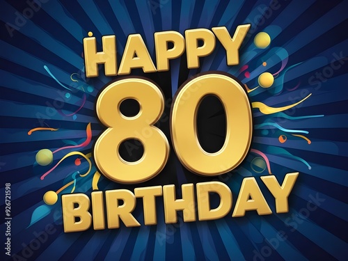 Classic happy 80th birthday with gold and blue theme