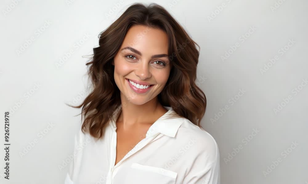Portrait of a beautiful young woman smiling at the camera on a white background Portrait of a beautiful young woman smiling at the camera on a white background
