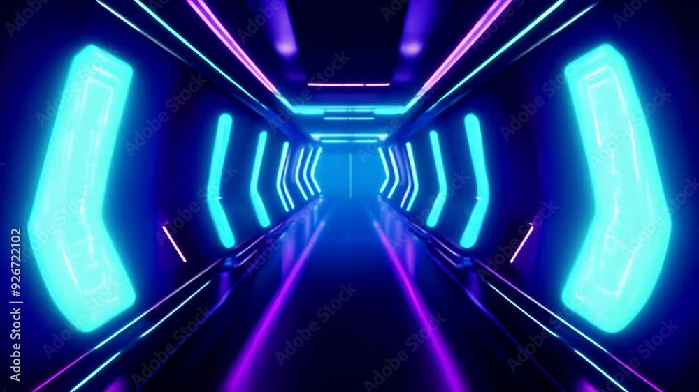Video of neon-lit futuristic tunnel with glowing blue and pink lights ...