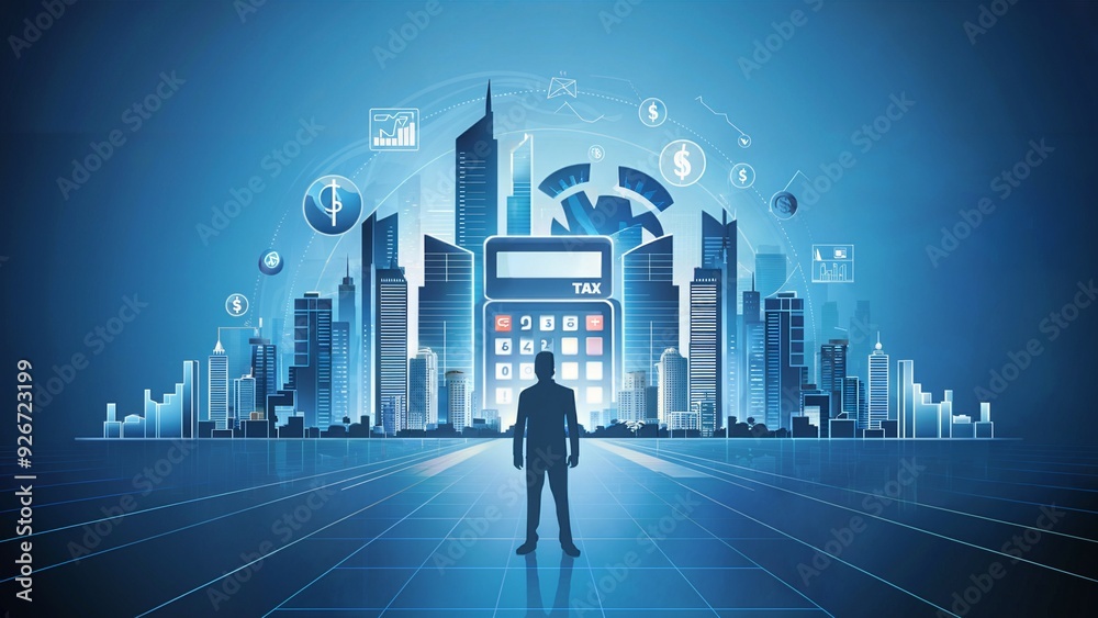 Digital illustration of tax planning on gradient blue background with people symbols, representing a supervisor. Digital illustration of tax planning on gradient blue background with people symbols, representing a supervisor.