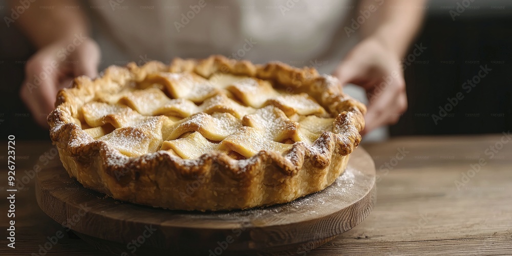 An apple pie being enjoyed, highlighting the craft of traditional baking and the joy of homemade treats in a warm, inviting kitchen atmosphere. An apple pie being enjoyed, highlighting the craft of traditional baking and the joy of homemade treats in a warm, inviting kitchen atmosphere.