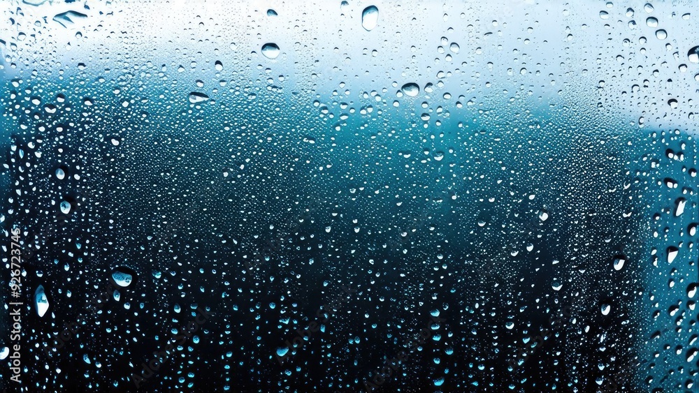drops on glass, evening, night, blue background drops on glass, evening, night, blue background