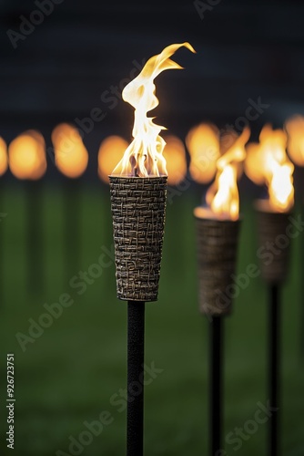 An arena poised for athletic unity, lit torches inspire friendly competition as the spirit of global camaraderie fills the air. photo