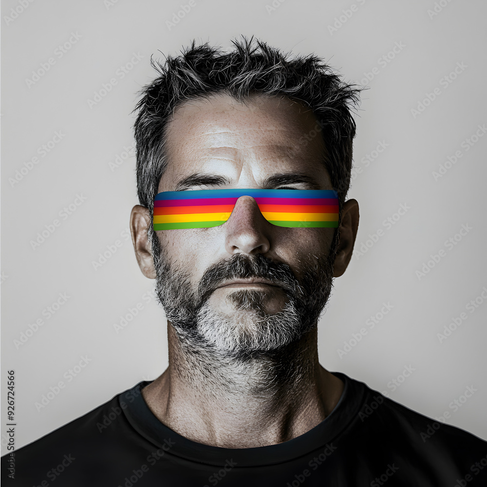 Fototapeta premium portrait of a middle aged man wearing rainbow glasses