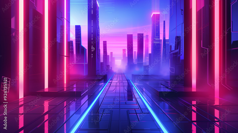 A neon-lit futuristic cityscape with towering skyscrapers, glowing pathways, and a digital, cyberpunk atmosphere A neon-lit futuristic cityscape with towering skyscrapers, glowing pathways, and a digital, cyberpunk atmosphere