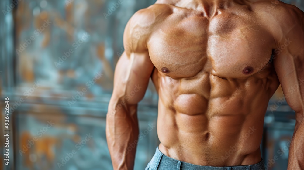 Obraz premium Athlete showcasing muscular physique in gym studio during fitness training session