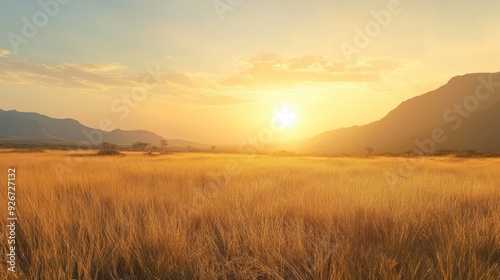 Golden Sunset over Serengeti Grasslands