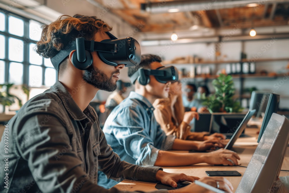 People in office using VR headsets People in office using VR headsets