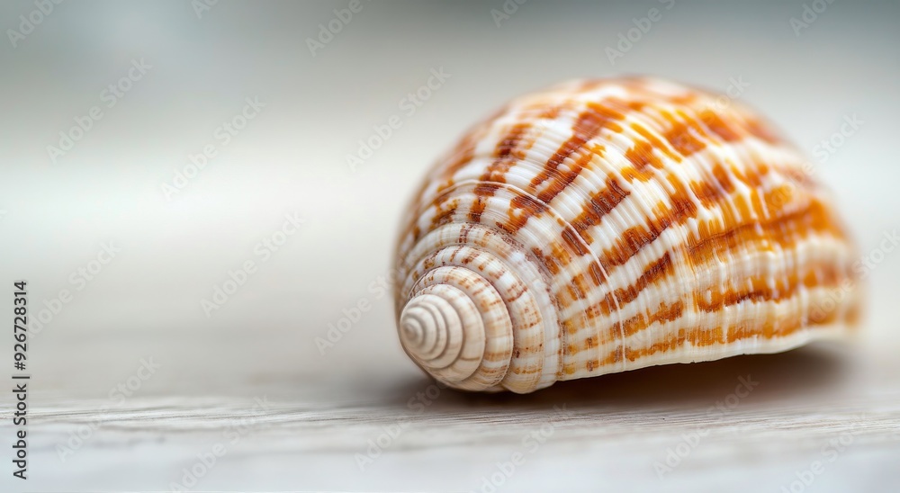 Beautiful conch shell resting on a clean surface with intricate patterns displayed Beautiful conch shell resting on a clean surface with intricate patterns displayed