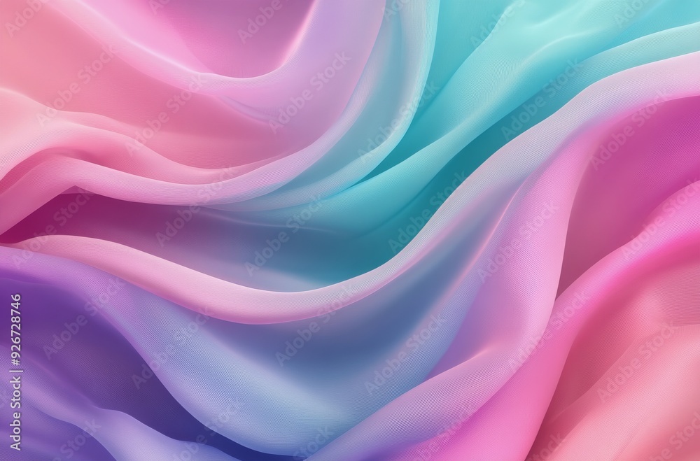Soft, colorful silk fabric draping gracefully in a wave pattern under soft lighting Soft, colorful silk fabric draping gracefully in a wave pattern under soft lighting