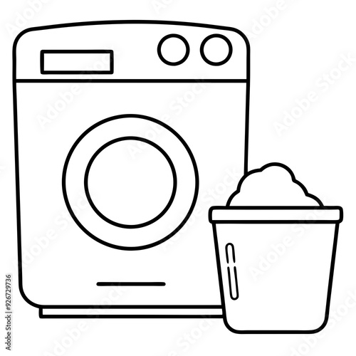 continuous single line drawing of washing machine and hamper with laundry, line art animation