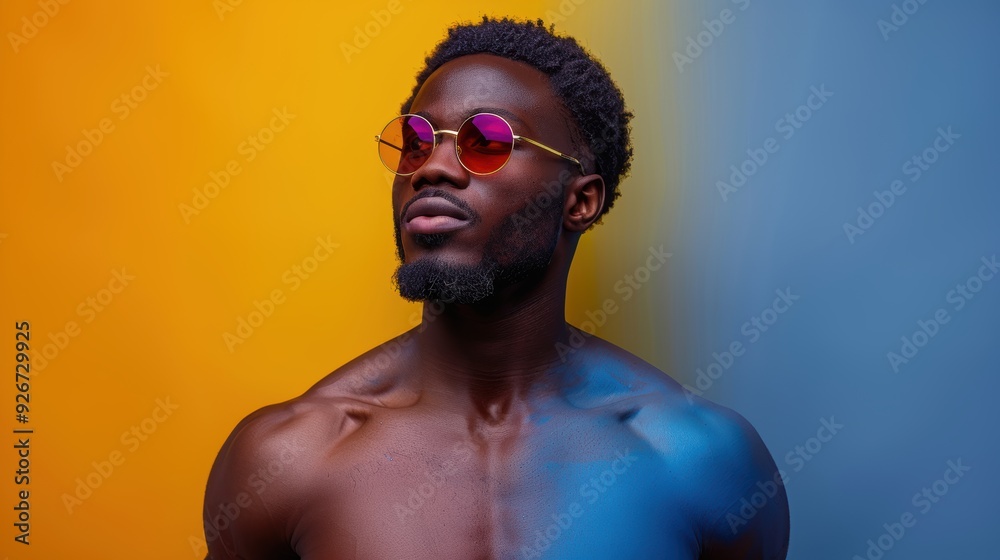 Stylish man poses against a vibrant yellow and blue backdrop wearing ...
