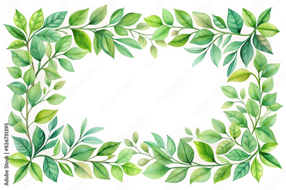Watercolor frame with green leaves isolated on white background.
Watercolor frame with green leaves isolated on white background.
