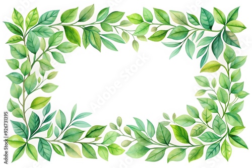 Wallpaper Mural Watercolor frame with green leaves isolated on white background.
 Torontodigital.ca