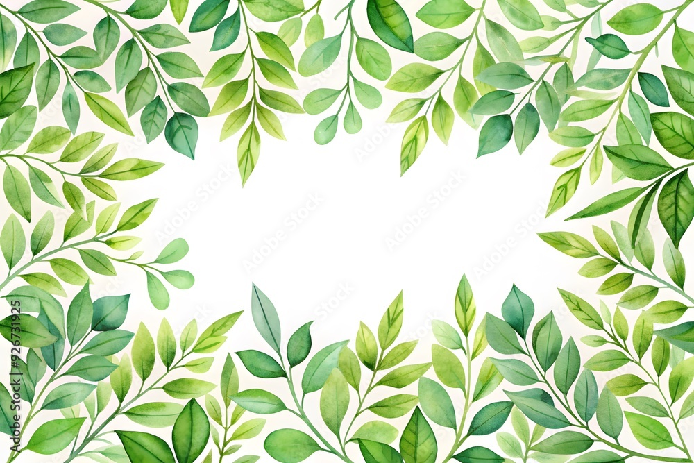 Watercolor frame with green leaves isolated on white background.
Watercolor frame with green leaves isolated on white background.