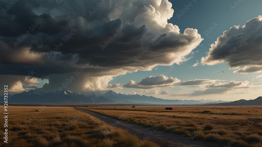 A sweeping view of mountain peaks with a vast, open meadow in the foreground, under a wide, clear sky. A sweeping view of mountain peaks with a vast, open meadow in the foreground, under a wide, clear sky.