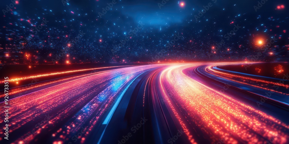 Abstract glowing road with red and blue light trails. Abstract glowing road with red and blue light trails.