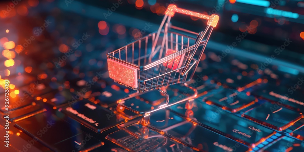 Digital Shopping Cart on Laptop created by ai Digital Shopping Cart on Laptop created by ai