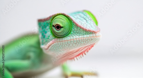 Close-up of a vibrant green lizard with detailed scales and striking eyes