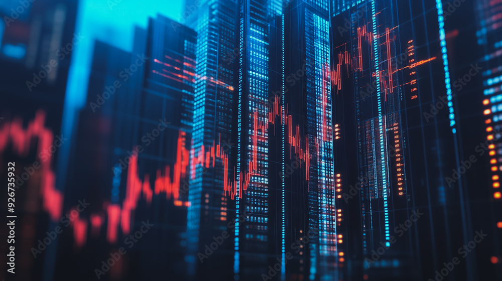 Abstract with pastel colorful charts and graphs with statistics to analyze business potential and forecast future development of companies growth. with city skyline and modern building background Abstract with pastel colorful charts and graphs with statistics to analyze business potential and forecast future development of companies growth. with city skyline and modern building background
