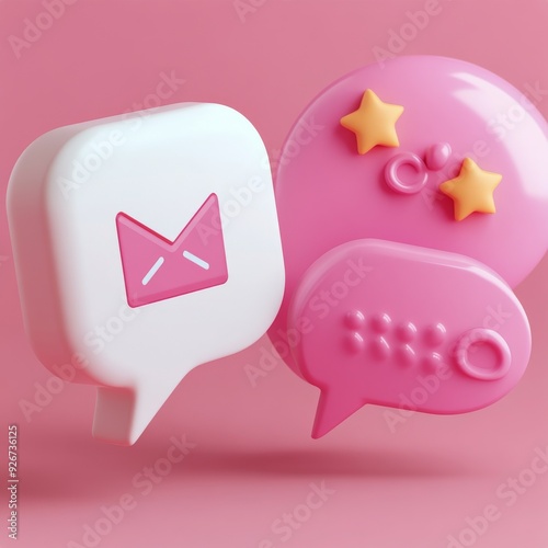 Colorful 3D chat bubbles in pink tones with playful features