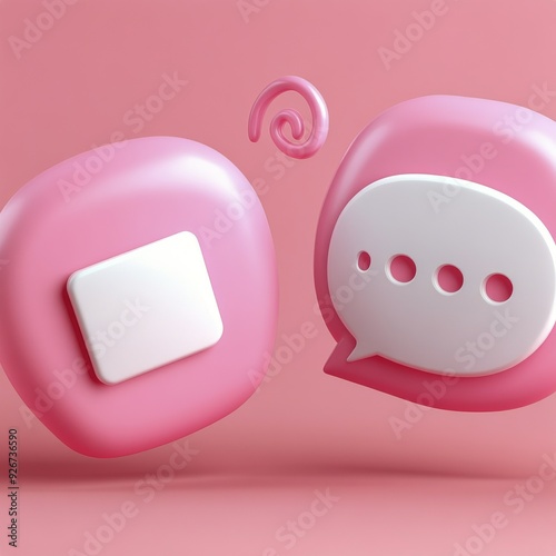 Colorful 3D chat bubbles in pink tones with playful features