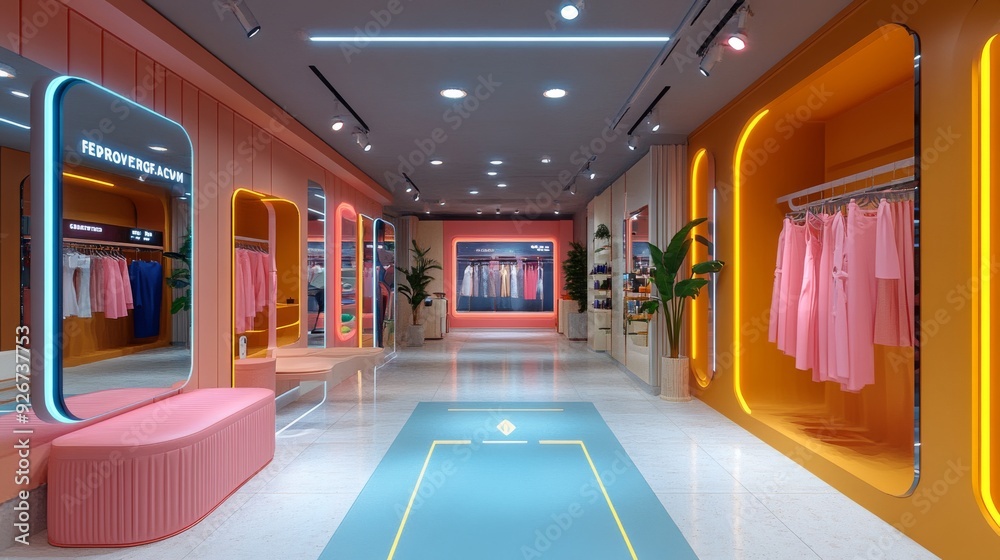 Smart Retail with Augmented Reality Fitting Rooms: Retail stores featuring AR fitting rooms for virtual try-ons. Smart Retail with Augmented Reality Fitting Rooms: Retail stores featuring AR fitting rooms for virtual try-ons.