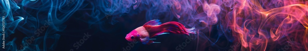 fish against the background of smoke and neon light.