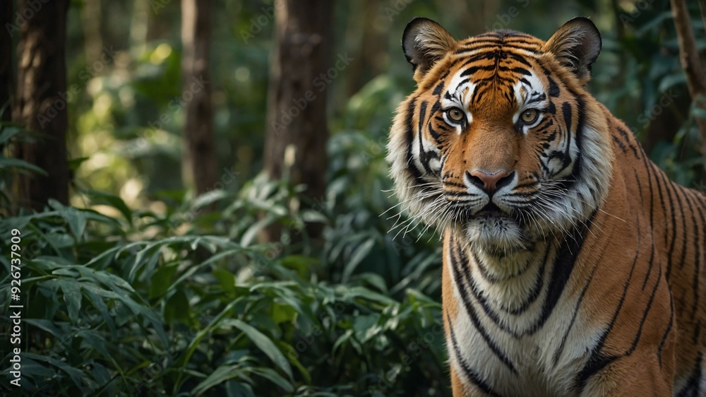 Fototapeta premium Wild Tiger Posing in Dense Tropical Forest
