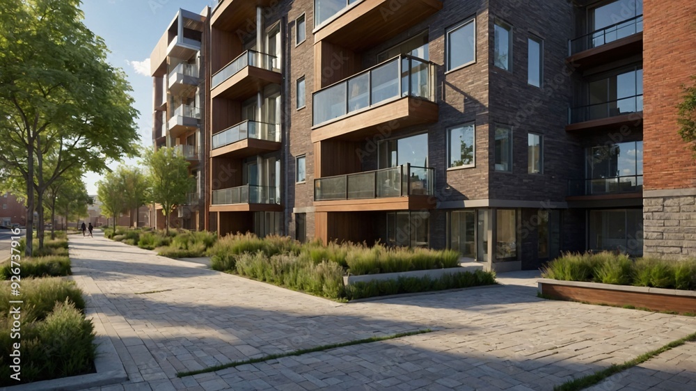 Contemporary Apartment Building in Urban Setting Contemporary Apartment Building in Urban Setting