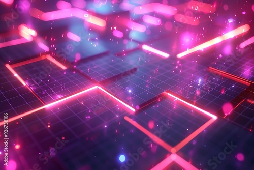 abstract geometric background with shapes and neon lines glowing in ultraviolet light