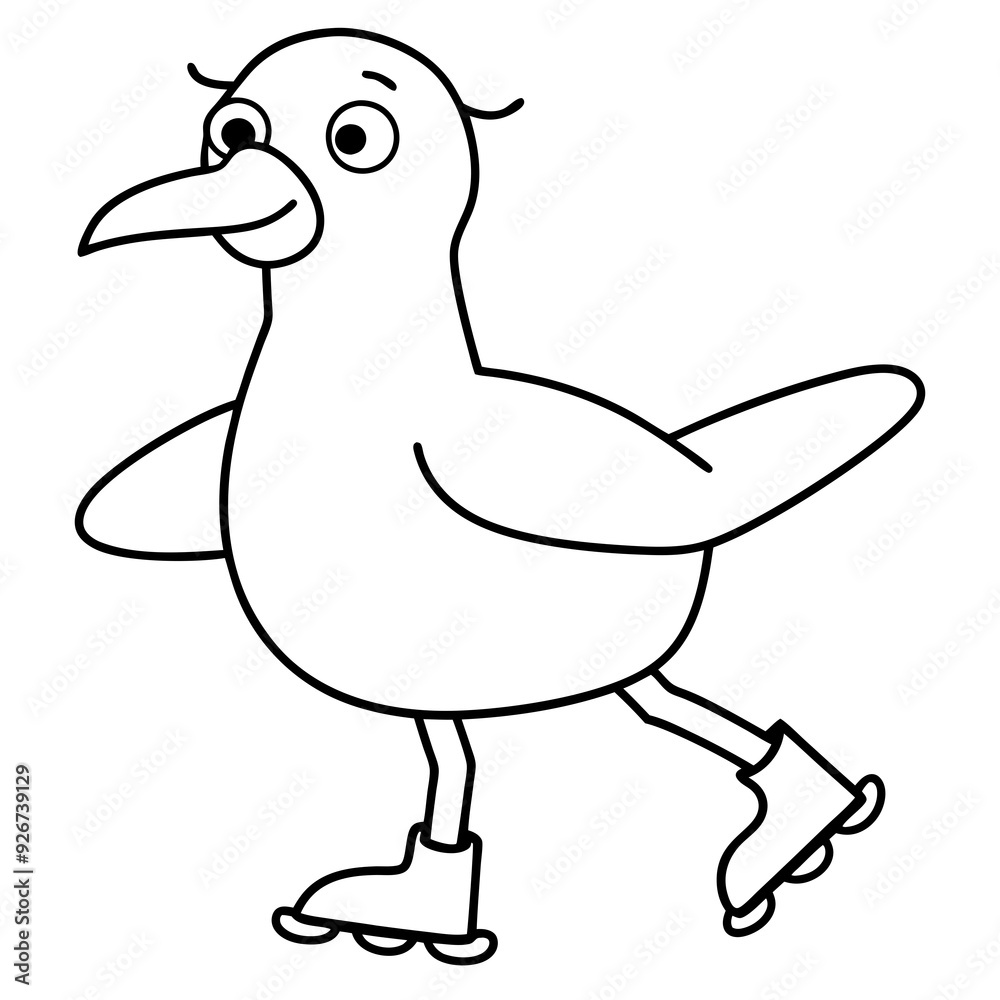 Obraz premium cartoon seagull skating on ice line art design