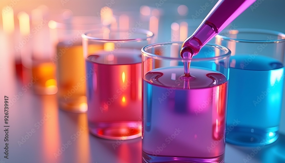 Colorful cocktail glasses with various liquids and ice cubes, against a blurred background Colorful cocktail glasses with various liquids and ice cubes, against a blurred background