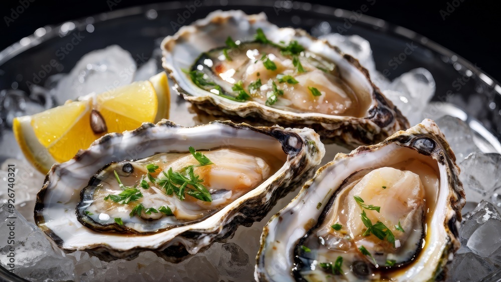 Fresh oysters with lemon ice and white wine. Fresh oysters with lemon ice and white wine.
