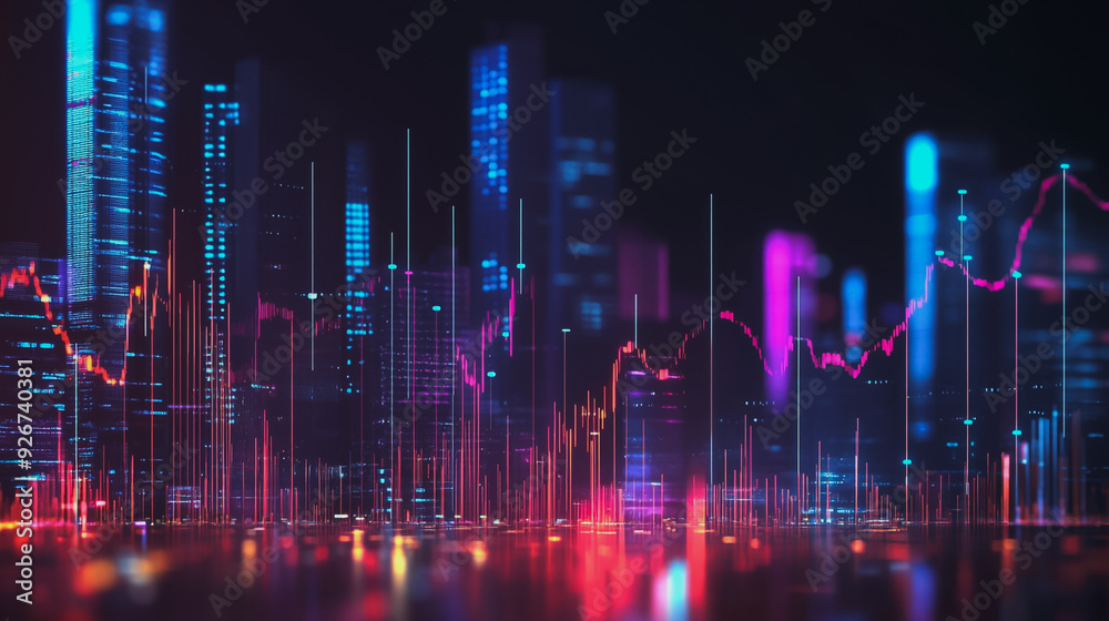 Abstract with pastel colorful charts and graphs with statistics to analyze business potential and forecast future development of companies growth. with city skyline and modern building background Abstract with pastel colorful charts and graphs with statistics to analyze business potential and forecast future development of companies growth. with city skyline and modern building background