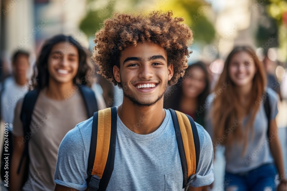 Students walking to school together. Students walking to school together.