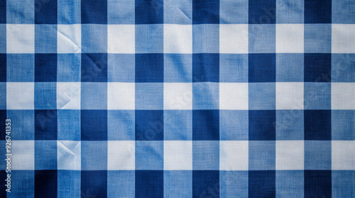 Blue and white checkered fabric in close-up, symbolizing Oktoberfest. Perfect for textile design or festival backgrounds.